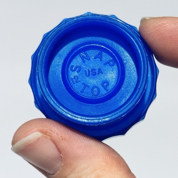 (6) 2-1 Versa Bottle Caps Snap On Screw On Lids Blue w Bank Branding - Picture 3 of 9